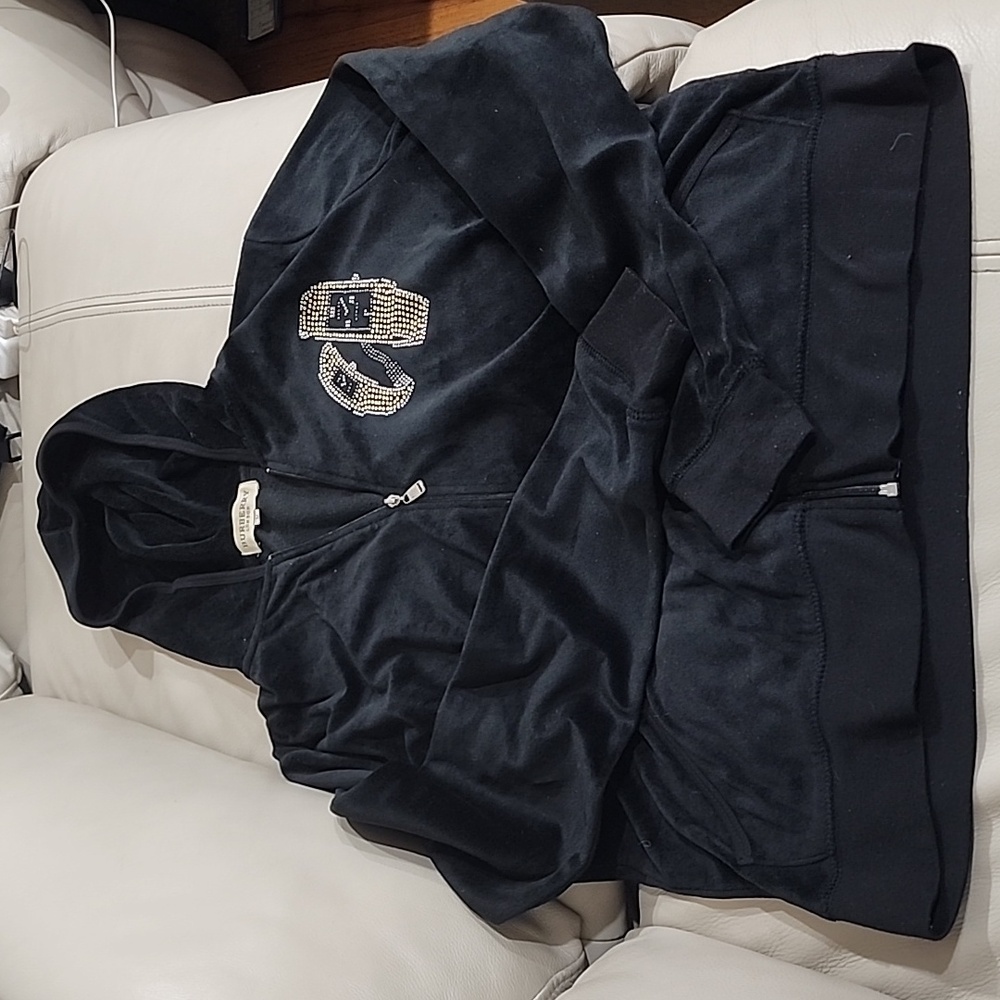 Burberry velour black zip up hoodie and pant set size L